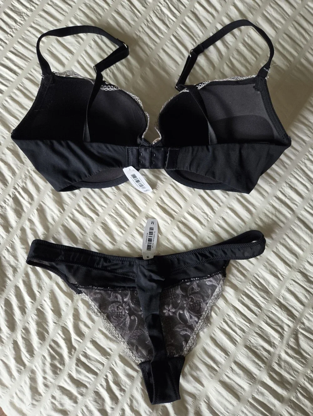 NEW adore me black pink embroidered lace bra panty set 32d / m lingerie - Picture 2 of 4